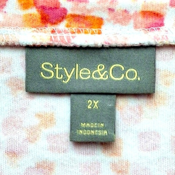 Style Co Top Womens Plus Size 2X V-Neck Short Sleeve Abstract Print Knit Shirt - Picture 6 of 12